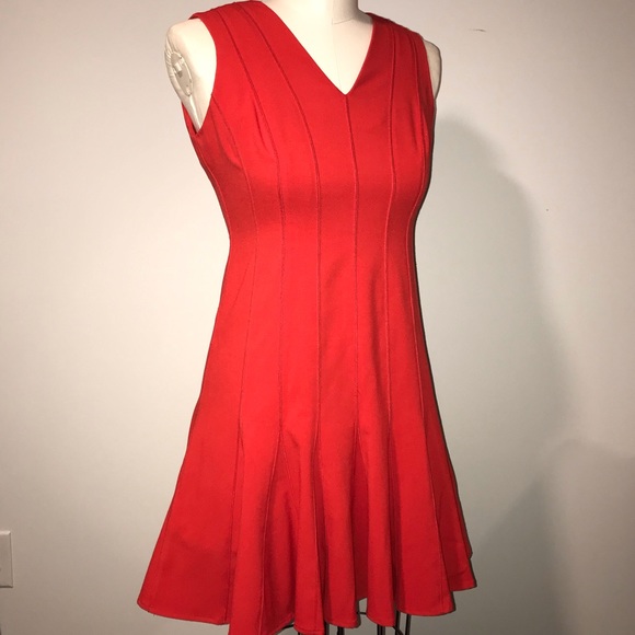 CALVIN KLEIN red fit and flare pleated dress sz 8P - Picture 1 of 8